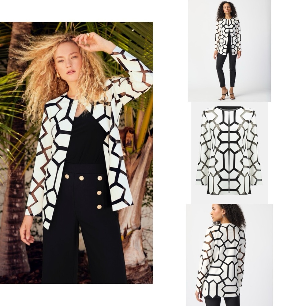Joseph Ribkoff Geometric Pattern Hip-Length Coat Size L (NWT)